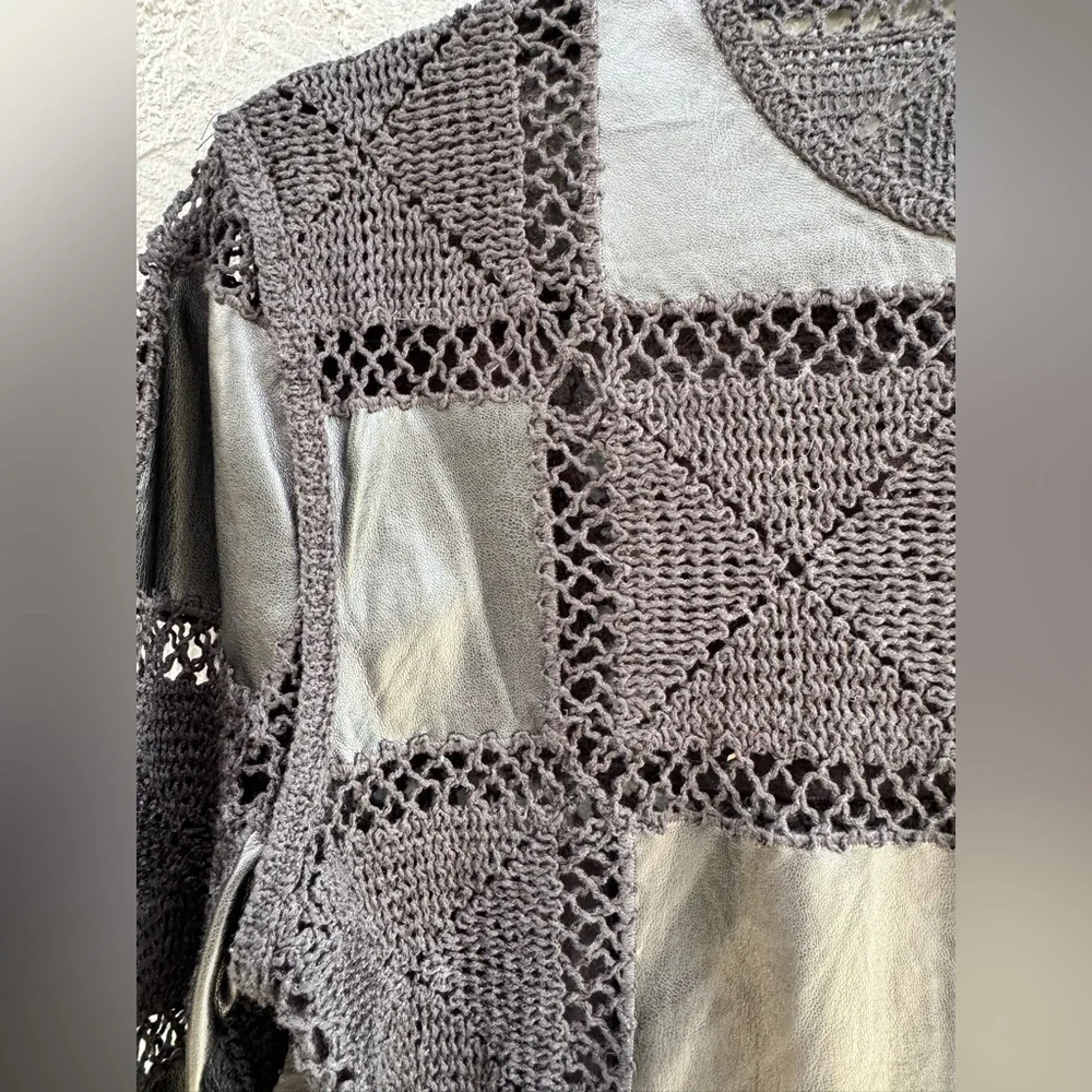 Zara Faux Leather Crochet Long Sleeve Top, Size M